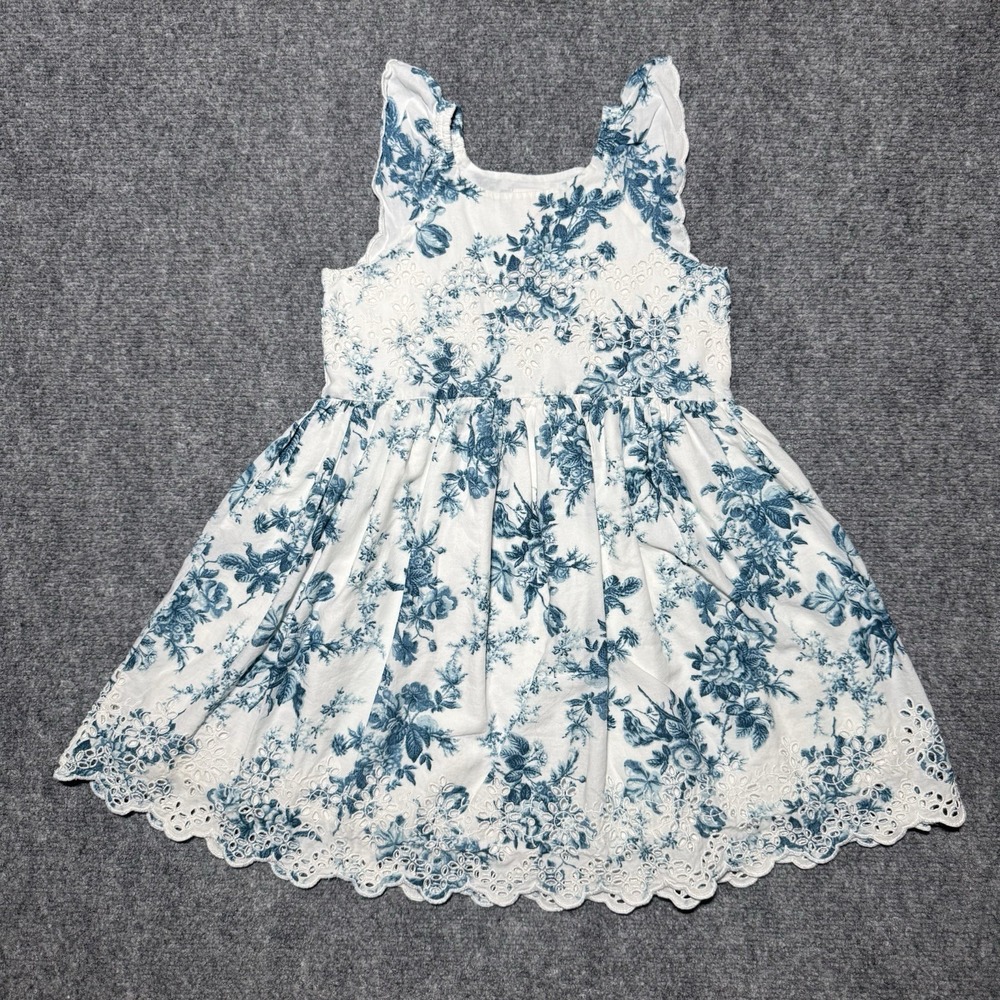Gap x Love Shack Fancy Dress Floral and Lace Blue White Toddler Size 5 Years